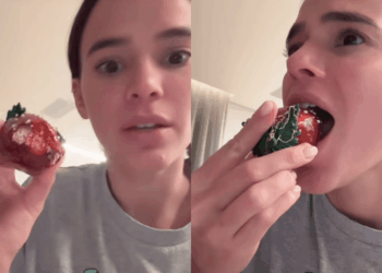Bruna Marquezine ganha caixa de morango do amor de luxo e conta o que achou