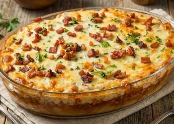 Frango Gratinado com Bacon e Purê Cremoso de Batata