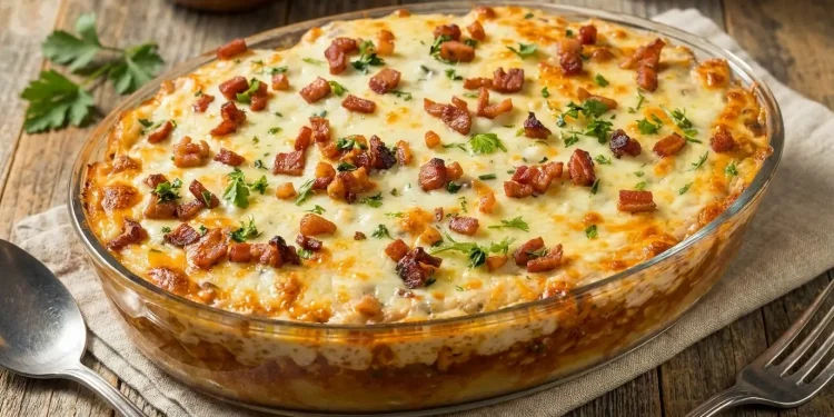Frango Gratinado com Bacon e Purê Cremoso de Batata